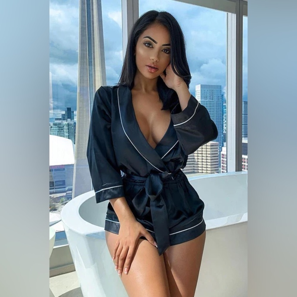 Fashion Nova Sunday Morning Satin Sleep Romper Size L